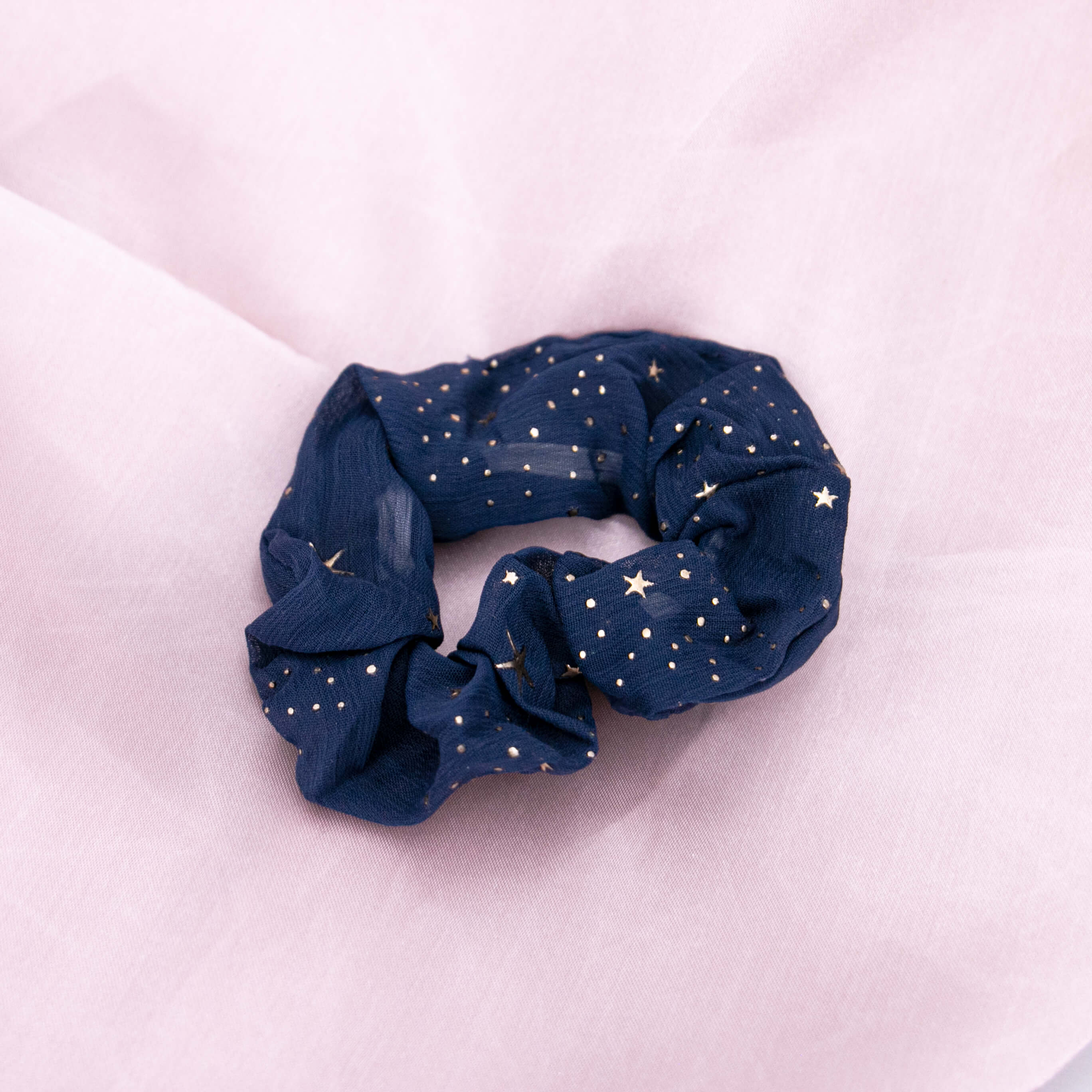 Starburst Scrunchie Haargummi Haarband Haare Accessoires Sonne Mond Sterne Aufdruck Gold blau blue