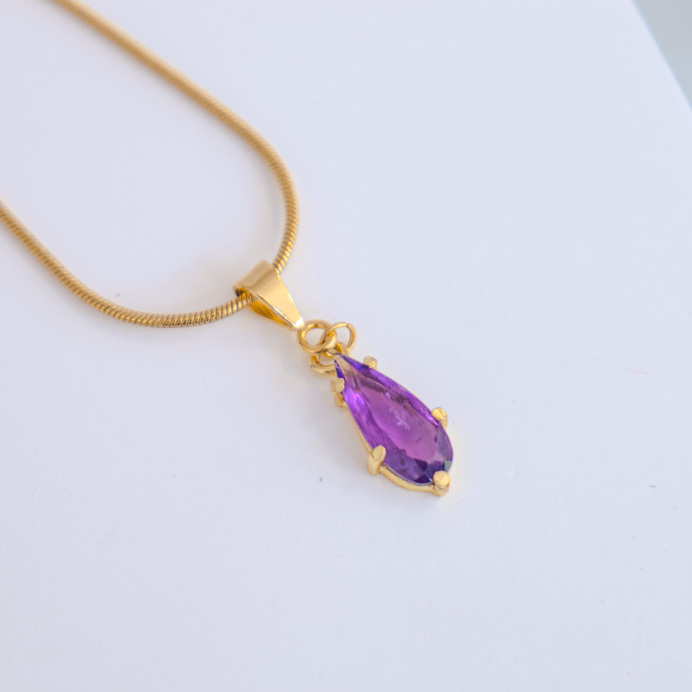 Prasiolith Amethyst Kette gold Anhänger Charm Tropfen Edelstein Kristall Heilstein lila violett