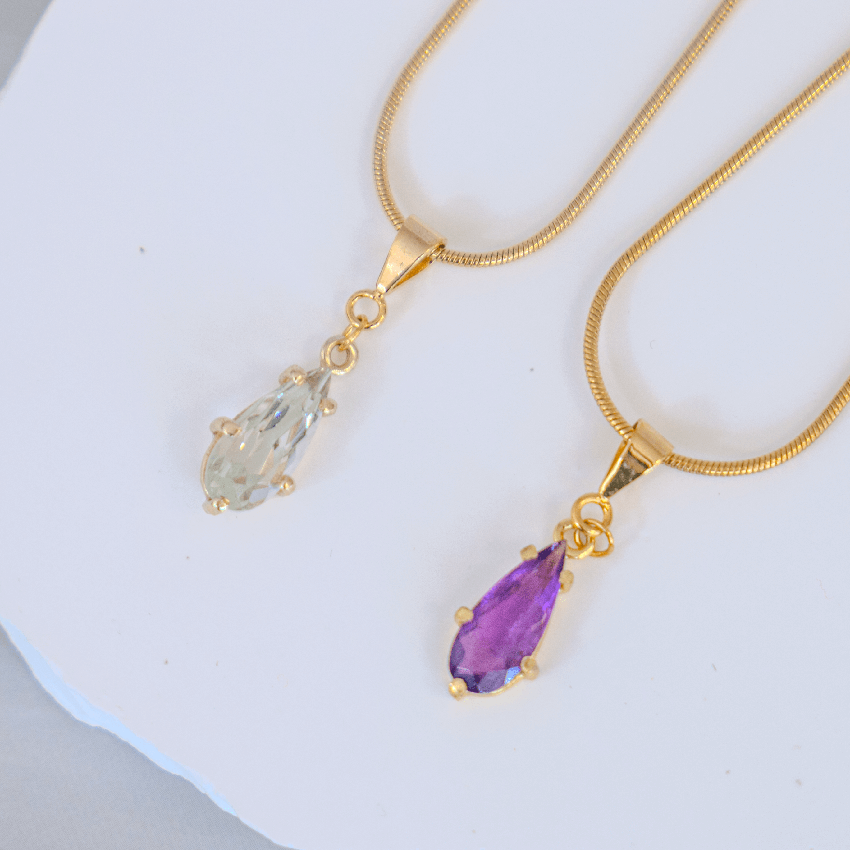 Prasiolith Amethyst Kette gold Anhänger Charm Tropfen Edelstein Kristall Heilstein facettiert