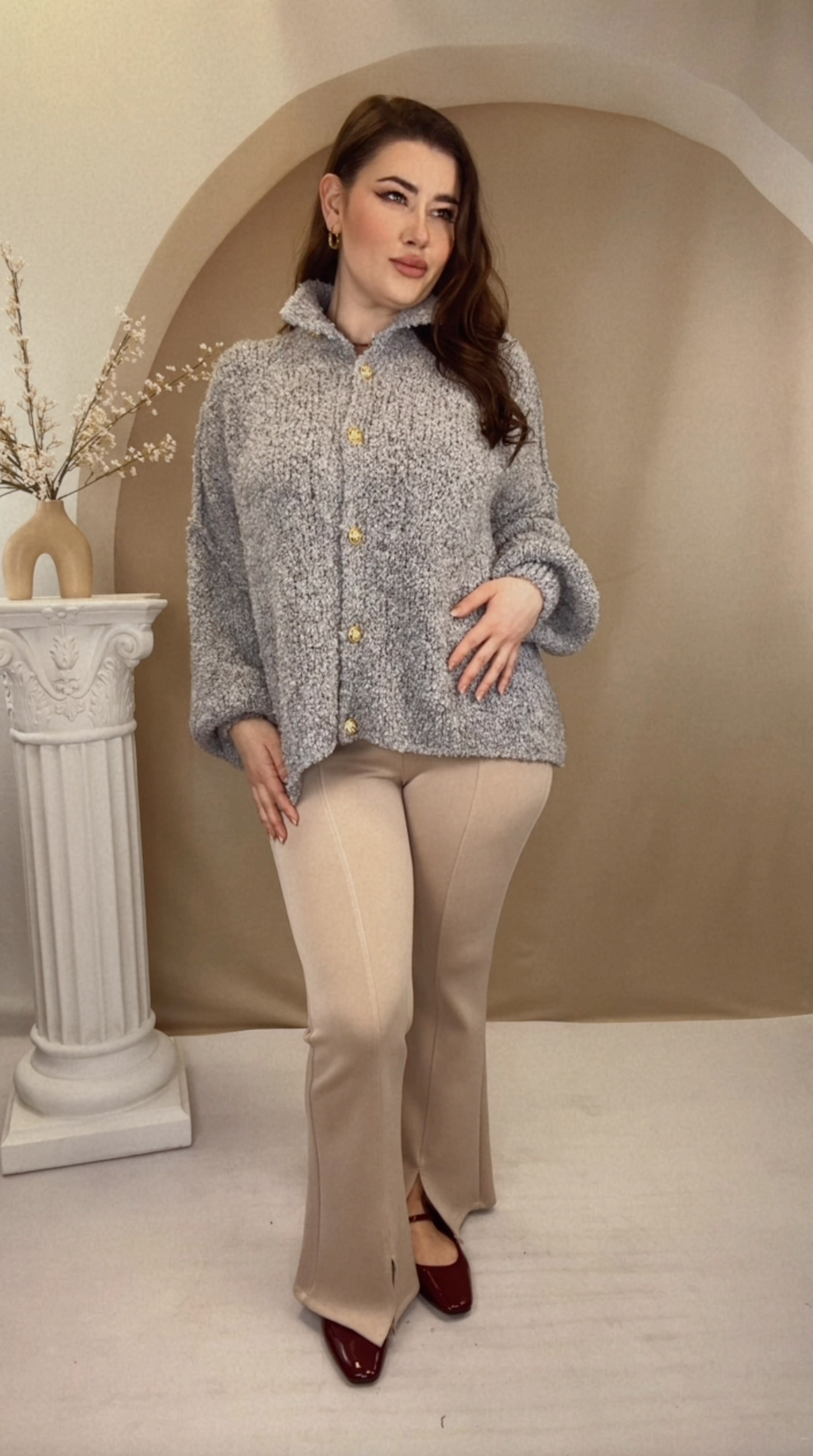 Emma Bouclé Cardigan - Grau